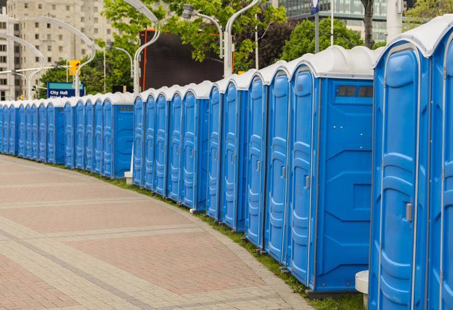 Seasonal porta potty units set up at a Enterprise, Alabama venue